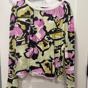 Maeve (Anthropologie brand) Long Sleeve Top with Pink and Green Floral Design